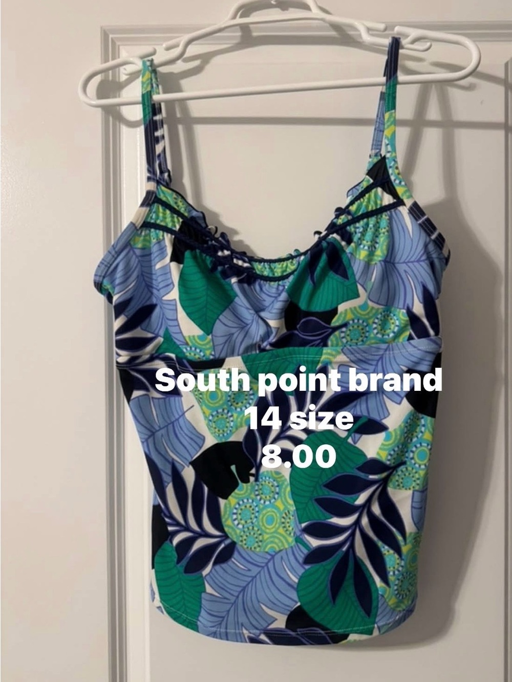 Girls' Blue & Green Floral Tankini Top - Size 14